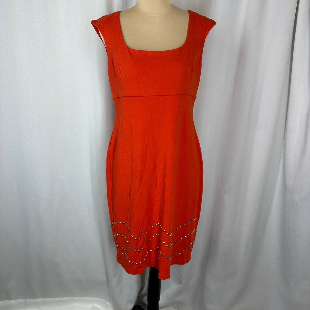 Muse Orange Studded‎ Hem Sheath Dress Size 10 Retro Pinup Career Cocktail